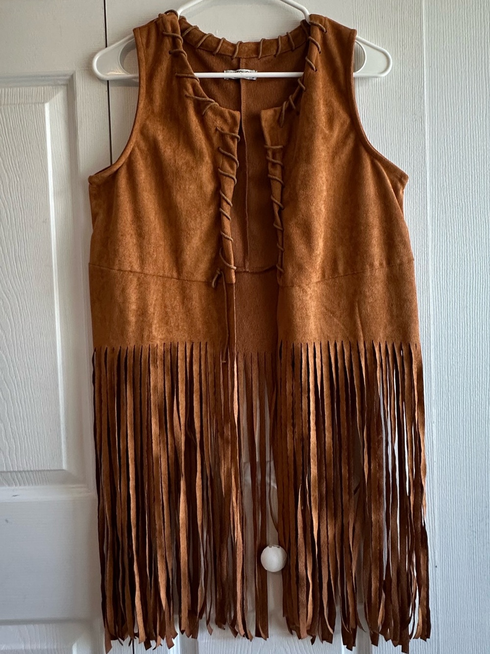 BOHO Faux Suede Fringe Vest in Warm  Cognac -Western Festival - Picture 2 of 5